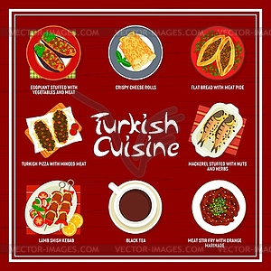 Turkish cuisine menu, meat kebab and vegetables - vector clipart