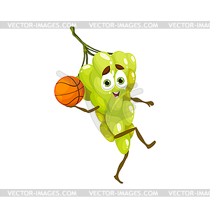 Funny cartoon grape character with basketball ball - vector clipart