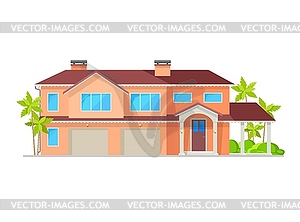 Modern two story house building with garages - vector image