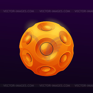 Cartoon yellow space plane with nucleus GUI icon - vector clipart