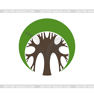 Round garden tree icon, green leaf of eco nature - vector clipart