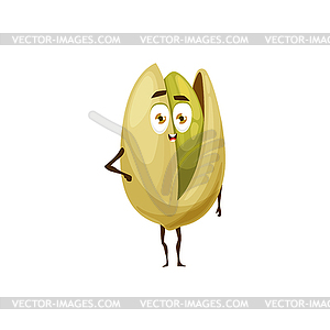 Cartoon pistachio character nut with funny face - vector clipart