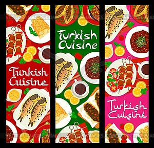 Turkish cuisine food banners, traditional meal - vector image