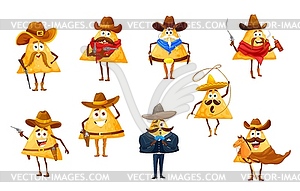 Mexican nachos chips as cowboy, sheriff and bandit - vector clip art