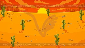 Cartoon Mexican desert, cactuses, game background - vector clip art