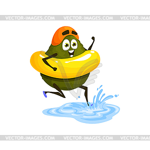 Vegetable character avocado in swimming circle - royalty-free vector image