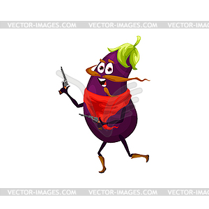 Cartoon funny cowboy, sheriff and ranger eggplant - royalty-free vector image