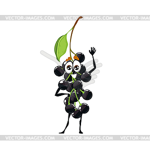 Funny cute bird cherry berry waving hand - vector image