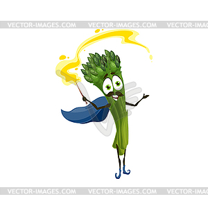 Magic vegetable asparagus wizard cartoon character - royalty-free vector image