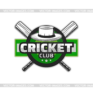 Значок клуба крикета со скрещенными летучими мышами и шляпой - изображение в векторе