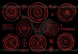 Красное предупреждение интерфейса HUD, круглая панель опасности - векторный клипарт