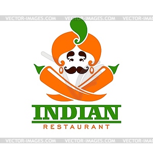 Indian cuisine restaurant icon, Hindu chef turban - vector image