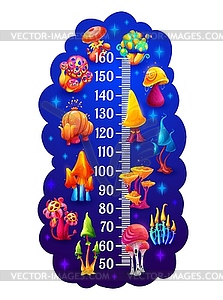 Fantasy cartoon mushrooms, kids height chart meter - vector clipart