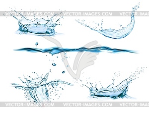 Всплеск водной короны, волновой вихрь и капли - изображение в векторе