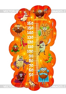 Kids height chart with nuts superhero characters - vector clip art