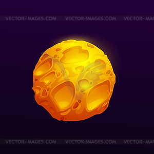 Yellow or golden cartoon space planet with craters - vector image