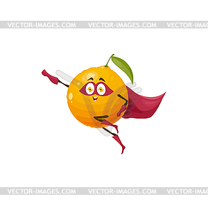 Funny cartoon orange fruit superhero character - vector clip art