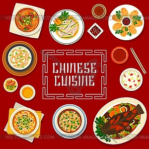 Chinese cuisine food, restaurant menu cover dishes - vector clipart