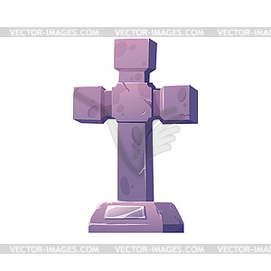 Надгробие и крест, надгробный каменный мультяшный памятник - векторный клипарт EPS