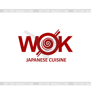 Wok icon, Chinese and Japanese cuisine noodles - vector clipart