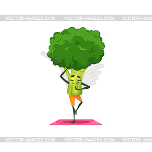 Green broccoli cartoon character do fitness sport - vector clipart