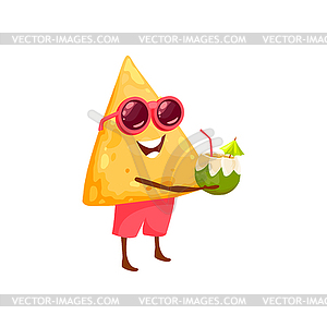 Nachos in sunglasses with coconut cocktail isolate - vector clipart