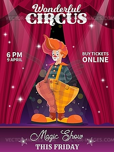 Chapiteau circus flyer with cartoon clown - vector clipart