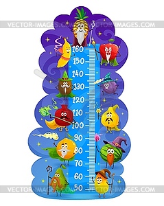 Таблица роста детей с мультяшными фруктами волшебника - векторное изображение