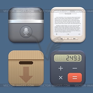 Microphone, archive, book reader and calculator - vector clip art
