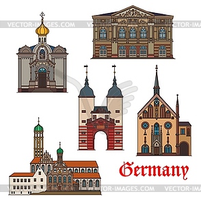 Germany buildings of Baden-Baden and Heidelberg - vector clipart