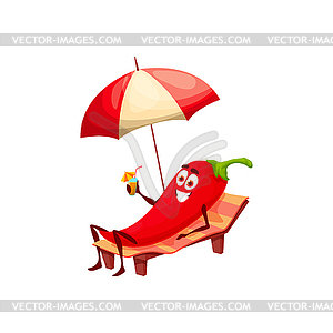 Cartoon character chilli pepper resting on lounge - vector clip art