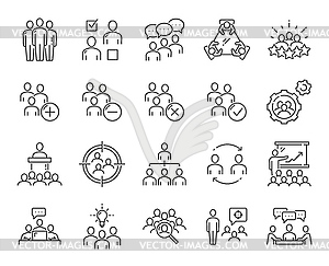 Business team, discussion and management icons - vector image