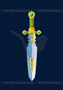 Magical cartoon sword steel blade with green hilt - vector clip art