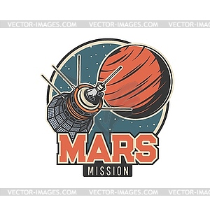 Mars mission icon, satellite, space station - vector image