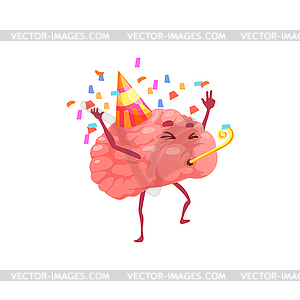 Brain celebrate birthday party cartoon character - vector clip art