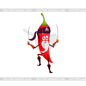 Pirate emoticon red chili pepper cartoon character - vector clipart