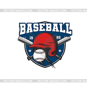 Baseball sport icon, crossed bats, helmet and ball - vector clipart