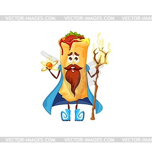 Cartoon Mexican burrito magician character - vector clipart