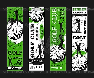 Golf sport club, ball and player grunge banners - vector clipart