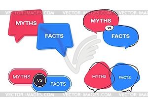 Myths vs facts icons, truth or false badges - vector clipart