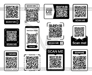 Scan me QR code stickers for phone barcode scanner - vector image