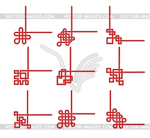 Chinese red frames corners and dividers with knots - vector clipart