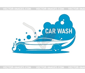 Car wash service icon, clean auto carwash bubbles - vector image