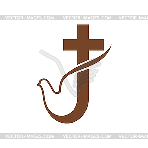 Christianity religion icon with crucifix and dove - vector clipart