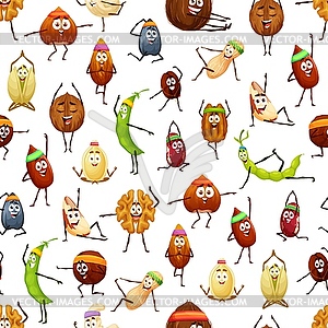 Cartoon nuts and beans in sport, seamless pattern - vector clipart