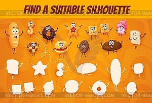 Find suitable bakery silhouette, game worksheet - vector clipart