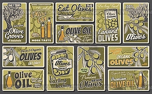 Olive oil retro posters, organic product - vector EPS clipart