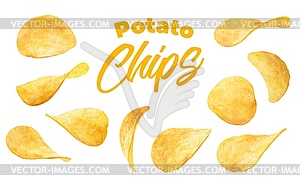 Realistic crispy wavy potato chips - vector image