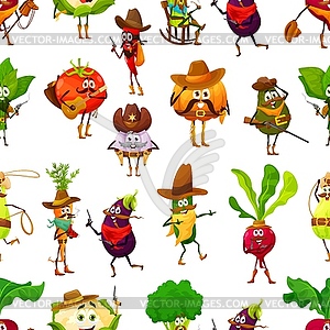 Seamless pattern with cartoon cowboys and bandits - vector image