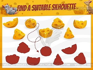 Find correct silhouette game with cheese and mouse - vector clip art